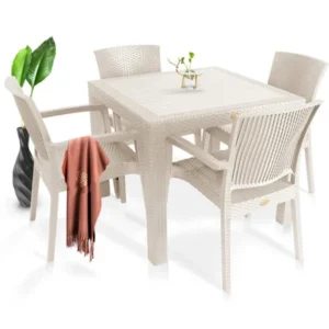 Стол пластиковый под ротанг бежевый 90*90 Летний стол из пластика под ротанг