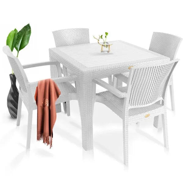 Стол пластиковый под ротанг белый 90*90 Стол пластиковый под ротанг белый
